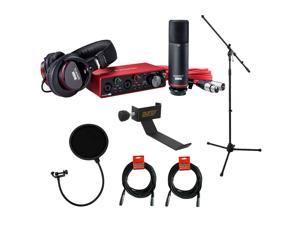 Focusrite Scarlett 2i2 Studio 3rd Gen 2-in, 2-out USB Audio Interface with Microphone & Headphones, Tripod Mic Stand + Boom, Headphone Holder, Pop Filter & 2x XLR Cable Bundle