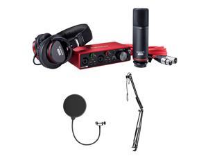 Focusrite Scarlett 2i2 Studio 3rd Gen 2-in, 2-out USB Audio Interface with Microphone & Headphones, MBS5000 Boom Arm with XLR Cable & Kellopy Pop Filter Bundle