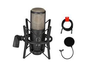 AKG Project Studio P220 Large Diaphragm Condenser Microphone with Pop Filter and XLR to XLR Cable Bundle