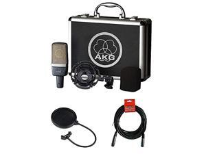 AKG C214 Large-Diaphragm Condenser Microphone with Pop FIlter & 20' XLR Cable Bundle