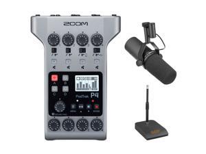 Zoom PodTrak P4 Portable Multitrack Podcast Recorder Bundle with Shure SM7B Vocal Microphone & Mic Stand Zoom PodTrak P4 Portable Multitrack Podcast Recorder Bundle with Shure SM7B Vocal Microphone & Mic Stand