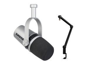 Shure MV7 Podcast Microphone (Silver) Bundle with Blue Compass Broadcast Boom Arm