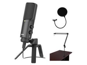 Rode NT-USB Versatile Studio-Quality USB Cardioid Condenser Microphone (Black) Bundle with Two-Section Broadcast Arm and Pop Filter