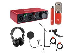Focusrite Scarlett 2i2 3rd Gen 2-in, 2-out USB Audio Interface with MXL 550/551 Mic Ensemble (Red), Headphones, Pop Filter, Headphone Holder, Mic Stand & 2x XLR Cable Bundle