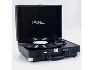 LP&No.1 Portable Suitcase Turntable Speaker, 3 Speeds Belt-Drive Vinyl Record Player Black