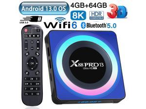 Android 130 TV Box 4GB RAM  64GB ROM Android Box RK3528 Quadcore Media Player Support 8K Full HD Dual WiFi 24Ghz5Ghz WIFI6 USB 30 BT50 H265 Decoding X88 PRO 13 Smart TV Box Android