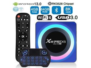 Android TV Box 130 with 4GB RAM 64GB ROMEASYTONE X88 PRO 13TV Box Android 130 Quad Core Support WIFI6 BT50 H265 3D 5G WiFiUSB 30 64bit UHD 8K Media Player with Backlit Wireless keyboard