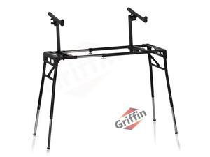GRIFFIN 2Tier DJ Coffin Workstation Stand  Double Table Top Keyboard  Laptop Holder  Duel Level Digital Piano Rack Mount Platform for Studio Mixer Controllers Turntable Speakers Stage Equipment
