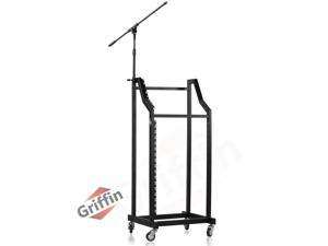 GRIFFIN Rack Mount Cart Stand & Top Mixer Platform 25U | Rolling Music Studio Booth Case Holder | Pro Audio Recording Cabinet Mount Rails | Sound Stage Equipment DJ Gear Display for Amplifier, Effects