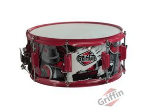 Snare Drum by GRIFFIN | Birch Wood Shell 14"x6.5" with Custom Graphic Wrap (Limited Edition) | Percussion Acoustic Musical Instrument Kit & Drummers Key | 8 Metal Lugs, Head Set & Strainer Throw Off