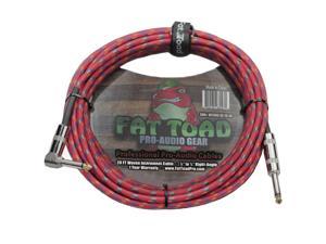 Guitar Cable Right Angled to 1/4 Straight-End Instrument Cord Tweed Cloth Jacket by FAT TOAD | Braided Woven 20FT Quarter Inch Gold Jack TS for Electric Guitar, Bass, Keyboards | Shielded 20 AWG Patch