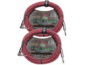 Guitar Cables (2 Pack) Right Angle to Straight-End Instrument Cord Tweed Cloth Jacket by FAT TOAD | Braided Woven 20 FT 1/4 Inch Gold Jack TS for Electric Guitar Pedal, Bass, Audio Speaker, Amplifier