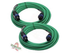 Speakon to Speakon Cables (2 Pack) by FAT TOAD | 25ft Professional DJ Pro Audio Green Speaker PA Cord with Twist Lock Connector | 12 AWG Wire for Impeccable Studio Recording & Stage Performance Gear
