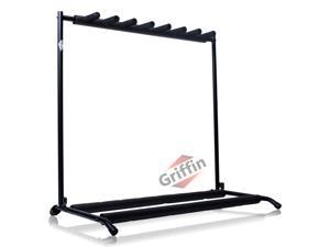 Seven Guitar Rack Stand by GRIFFIN | Floor Storage Holder for Multiple Guitars | Neck Mount Support For Electric, Acoustic Bass, Accessories | Recording Studios, Schools, Stage Performers, Wall Hanger