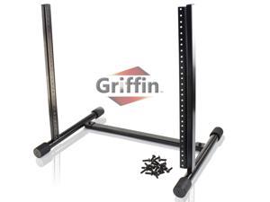 Rack Mount Stand with 10 Spaces by GRIFFIN  Music Studio Recording Equipment Sound Mixer Standing Case  20 Screws  RackMount Pro Audio Network Amp Server Gear Rails For DJ Booth Cart Stage  Bands