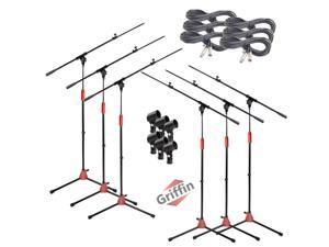 GRIFFIN Microphone Boom Stand (Pack of 6) with XLR Cables & Mic Clip | Telescopic Arm Tripod Legs for Studio Recording Accessories, Singing Vocal Karaoke, DJ Live | 20ft Pro Audio Mic Cord 20 AWG Wire