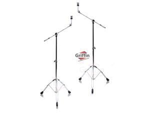 Cymbal Stand With Boom Arm by GRIFFIN (Pack of 2) | Drum Percussion Gear Hardware Set with Double Braced Legs | Counterweight Adapter for Mounting Heavy Duty Crash, Ride, Splash Cymbals For Drummers