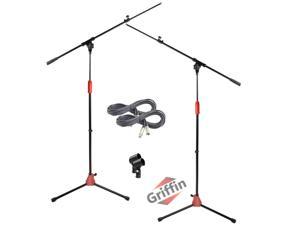 Tripod Microphone Boom Stand with XLR Mic Cable & Clip (Pack of 2) by GRIFFIN | Telescoping Arm for Studio Recording Accessories, Singing Vocal Karaoke, Live Stage | 20ft Pro Audio Mic Cord Wire 3-Pin