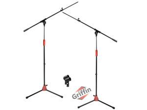 Microphone Stand with Boom Arm (Pack of 2) by GRIFFIN | Adjustable Holder Mount For Studio Recording Accessories, Singing Vocal Karaoke, Live Stage | Mic Clip Adapter Tripod Folding Legs & Telescoping