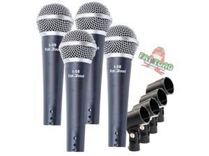 Cardioid Microphones with Clips (4 Pack) by FAT TOAD | Vocal Handheld, Wired Unidirectional Mic | Singing Microphone Designed for Music Stage Performances & Streaming Studio Recording or PA DJ Karaoke