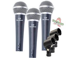 Vocal Handheld Microphones & Clips (3 Pack) by FAT TOAD | Cardioid Dynamic, Wired Instrument Mic | Singing Microphone for Live Streaming, Music Stage Performances & Studio Recording or PA DJ Karaoke