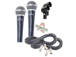 Vocal Microphones with XLR Mic Cables & Clips (2 Pack) FAT TOAD | Cardioid Dynamic Handheld for Home Studio Recording Package, Live Stage Singing, Adult DJ Karaoke | Pro Audio Mic Cords, 3-Pin Wire