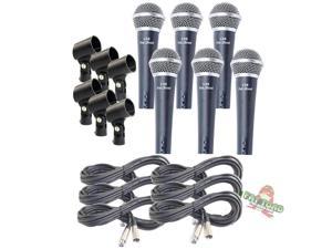 Cardioid Vocal Microphones with XLR Mic Cables & Clips (6 Pack) by FAT TOAD | Dynamic Handheld, Unidirectional for Studio Recording, Live Stage Singing, DJ, Karaoke | Pro Audio Wire 20ft Mic Cords