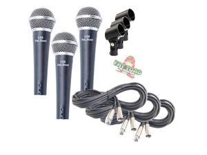 Dynamic Vocal Microphones with XLR Mic Cables & Clips (3 Pack) by FAT TOAD | Cardioid Handheld, Unidirectional for Home Music Studio Recording, Live Stage Singing, DJ Karaoke | Pro Audio 20ft Mic Cord