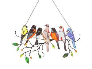 Metal Multicolor Birds Stained Glass Window Hangings Wire Panel Suncatcher Decor