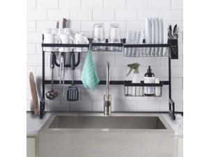 Over the Sink Adjustable Dish Rack Drainer W/ Utensils Hooks Cutlery Holder