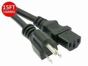 15Ft 14awg Gauge Heavy Duty 15A PC Power Cord Computer TV Cable 5-15P to C13 UL
