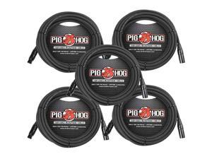 5 Pack Pig Hog PHM20 High Performance 8mm XLR Microphone Mic Cable, 20 Feet