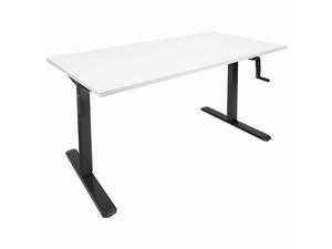 Hand Crank Sit-Stand Black Desk Frame with Extra-Wide White Tabletop