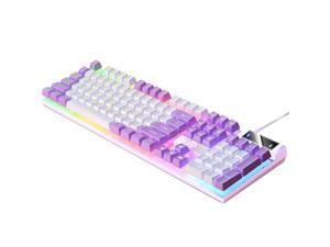 Mechanical Gaming Keyboard USB RGB Backlit for PC Game Office White Purple