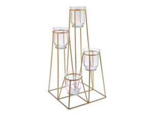 4-Tier Golden Iron Standing Flower Plant Rack with 4 Glass Flower Vases 4-Tier Golden Iron Standing Flower Plant Rack with 4 Glass Flower Vases
