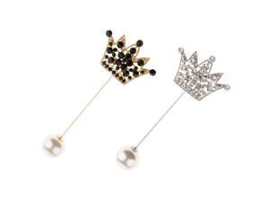 2x Crown Pearl Rhinestones Lapel Brooch Pin Christmas Black+White 2x Crown Pearl Rhinestones Lapel Brooch Pin Christmas Black+White
