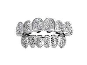 18K Hip Hop Teeth Grill Top & Bottom Grill Set Grill Mouth Teeth Silver