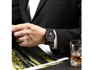 KINYUED Skeleton Moon Phase Auto Mechanical Leather Watch Black KINYUED Skeleton Moon Phase Auto Mechanical Leather Watch Black