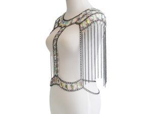 Fashion Tassel Crystal Shoulder Body Chain Harness Necklace Jewelry Black Fashion Tassel Crystal Shoulder Body Chain Harness Necklace Jewelry Black