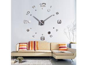 Modern DIY Large Wall Clock Big Watch 3D Mirror Quartz Analog Clock Silver Modern DIY Large Wall Clock Big Watch 3D Mirror Quartz Analog Clock Silver