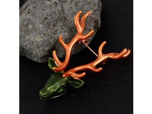 Women Enamel Xmas Elk Deer Head Brooch Corsage Badge Pin Gift Yellow Green Women Enamel Xmas Elk Deer Head Brooch Corsage Badge Pin Gift Yellow Green