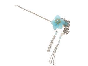 Vintage Flower Ancient Chinese Hair Stick Pin Tassel Beads for Cosplay Blue Vintage Flower Ancient Chinese Hair Stick Pin Tassel Beads for Cosplay Blue
