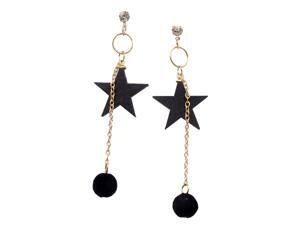 Pom Pom Ball Star Tassel Dangle Stud Earrings with Charm Diamond Stud Black Pom Pom Ball Star Tassel Dangle Stud Earrings with Charm Diamond Stud Black