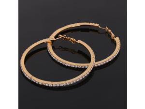 Women Girls Crystal Alloy Smooth Big Large Round Hoop Earrings Gold - 80mm Women Girls Crystal Alloy Smooth Big Large Round Hoop Earrings Gold - 80mm