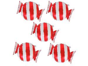 5 Pieces Sweet Stripes Candy Shape Aluminium Film Balloon Wedding Decor Red 5 Pieces Sweet Stripes Candy Shape Aluminium Film Balloon Wedding Decor Red