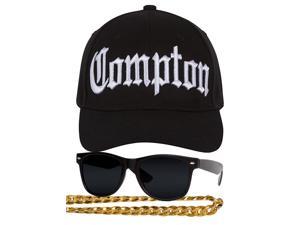Compton 80s Rapper Costume Kit - Curved Bill Hat + Sunglases + Chain Necklace