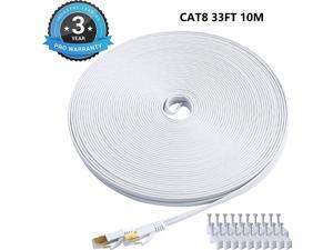 Cat 8 Ethernet Cable,Flat Internet Cable for Gaming,High Speed Network Cord with Clips RJ45 Snagless Connector Computer LAN Wire for PS4, Xbox, Modem, Router, Switch,Faster than Cat7 Cat6 White-33FT Cat 8 Ethernet Cable,Flat Internet Cable for Gaming,High Speed Network Cord with Clips RJ45 Snagless Connector Computer LAN Wire for PS4, Xbox, Modem, Router, Switch,Faster than Cat7 Cat6 White-33FT