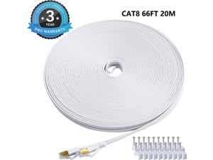Cat 8 Ethernet Cable,Flat Internet Cable for Gaming,High Speed Network Cord with Clips RJ45 Snagless Connector Computer LAN Wire for PS4, Xbox, Modem, Router, Switch,Faster than Cat7 Cat6 White-66FT Cat 8 Ethernet Cable,Flat Internet Cable for Gaming,High Speed Network Cord with Clips RJ45 Snagless Connector Computer LAN Wire for PS4, Xbox, Modem, Router, Switch,Faster than Cat7 Cat6 White-66FT