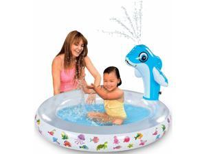 Iatable Dolphin Spraying Pool - Outdoor Splash Play Pool For Kids  Toddles