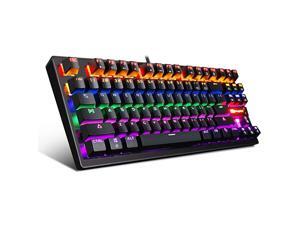 Keyboard 87 Keys Small Compact Multicolour LED Backlit MK1 Wired USB Gaming Keyboard with Blue Switches 100 AntiGhosting Metal Construction Water Resistant for Windows PC Laptop Game Keyboard 87 Keys Small Compact Multicolour LED Backlit MK1 Wired USB Gaming Keyboard with Blue Switches 100 AntiGhosting Metal Construction Water Resistant for Windows PC Laptop Game